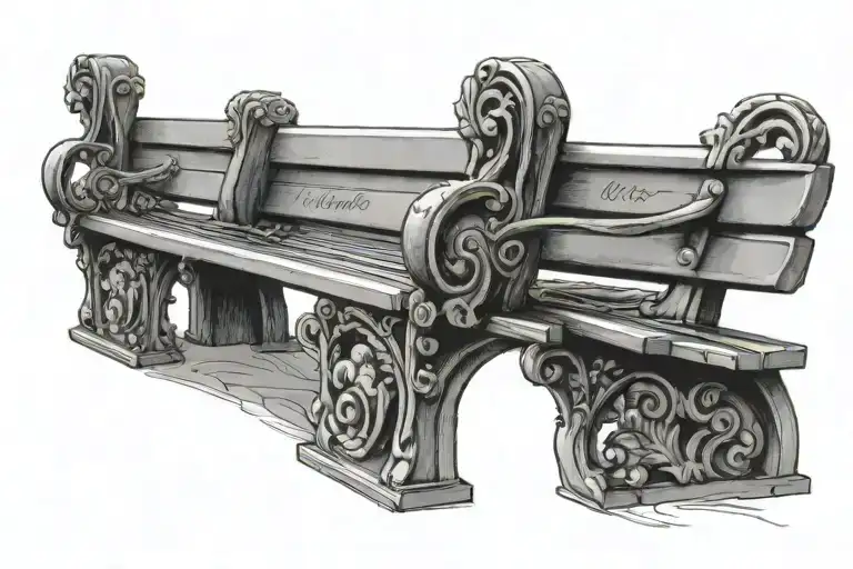 park bench with memorial plaque  tattoo design idea