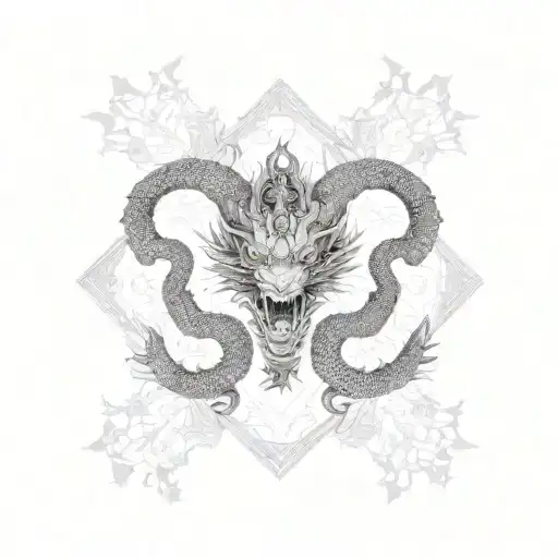 japanese  dragons with fractal geometry forearm sleeve tattoo design idea