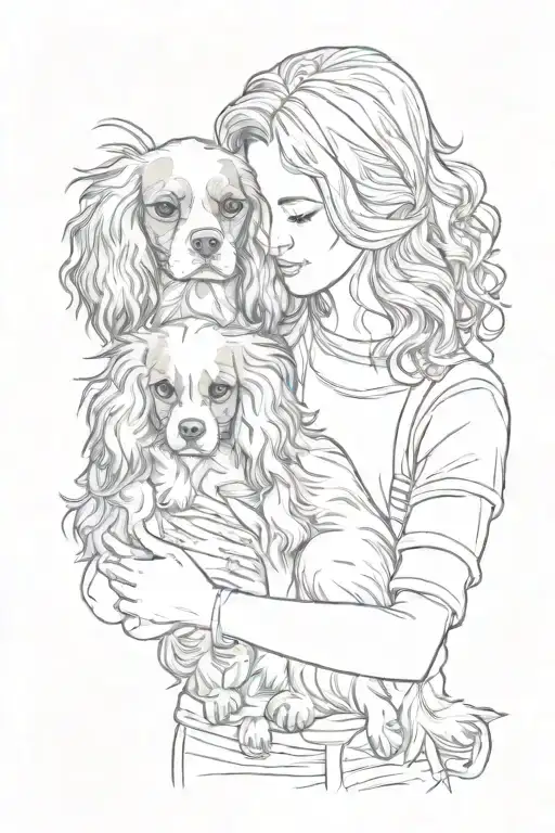 woman hugging a cavalier king charles spaniel tattoo design idea