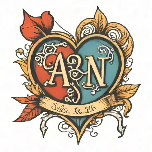 two hearts with initials A and N with an arrow connecting the two hearts and a date 18~05~23 tattoo design idea