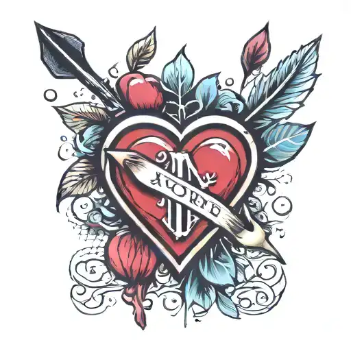 two hearts with initials A and N with an arrow connecting the two hearts and a date 18~05~23 tattoo design idea