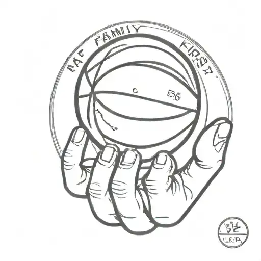 A basketball spinning on a finger with the words 'family first' incorporated into the design, representing your dedication to both basketball and family tattoo design idea