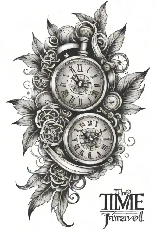 time, music and travel tattoo design idea