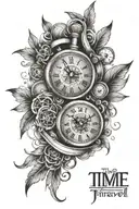 time, music and travel tattoo design idea