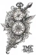 time, music and travel tattoo design idea