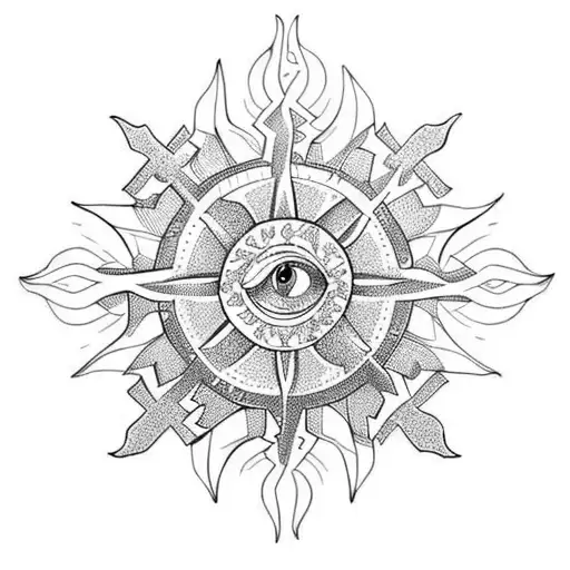 snowflake sun mountain tattoo design idea