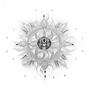 mourain, sun, snowflake tattoo design idea