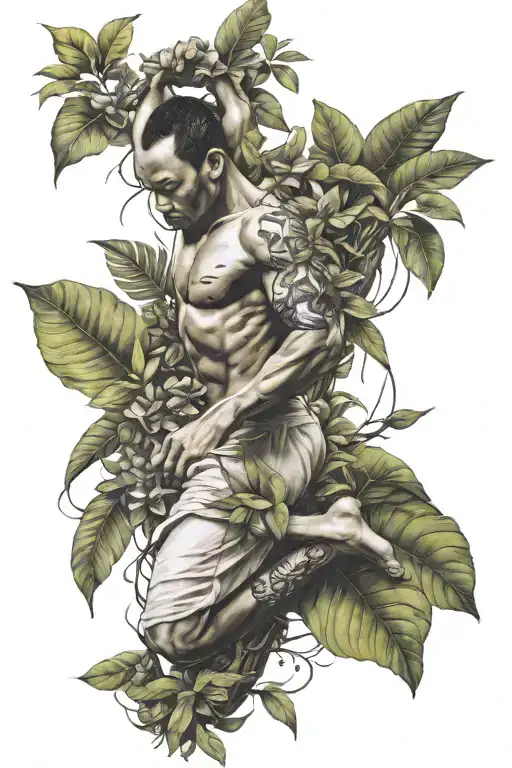 capoeira with plants sprouting tattoo design idea