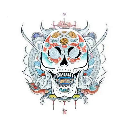 Virgo with skull and dragon and tiger and bear tattoo design idea