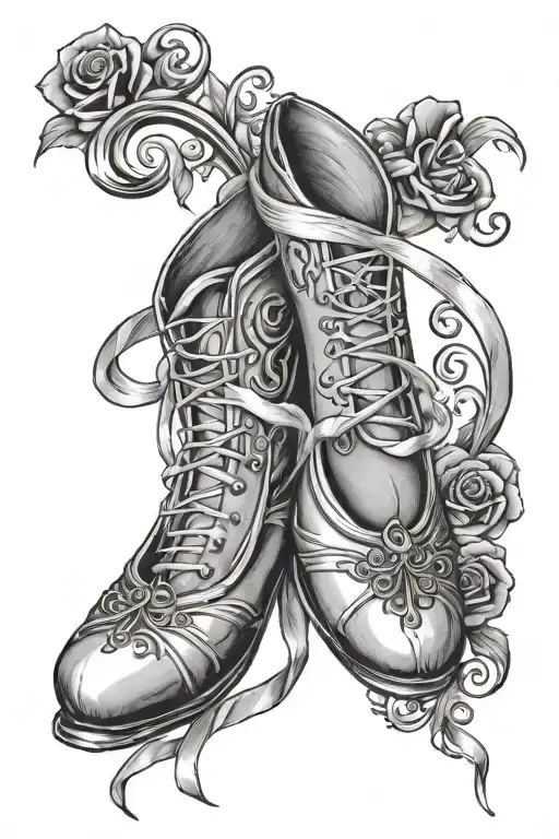 pointe shoe, trebel clef, theatre masks tragedy and comedy tattoo design idea