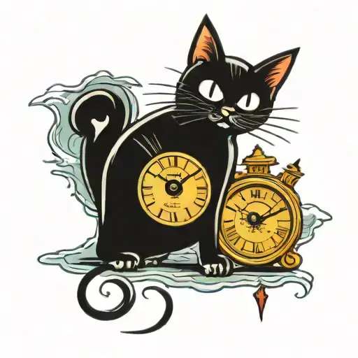 felix cat clock tattoo design idea