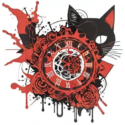 felix cat clock tattoo design idea
