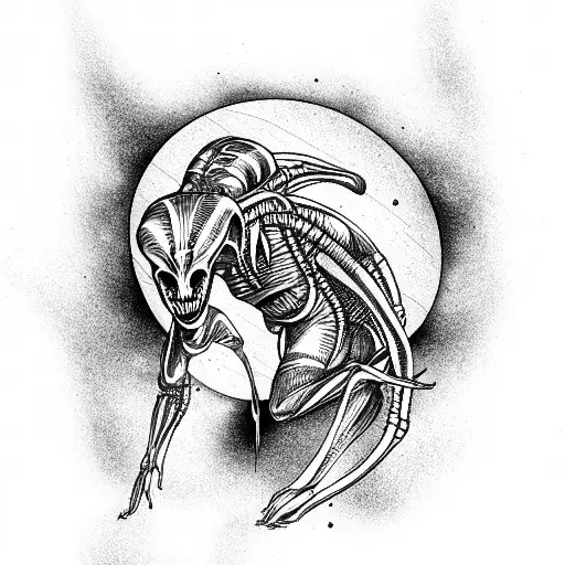 Fantasy Leg Alien Tattoo by Slawit Ink
