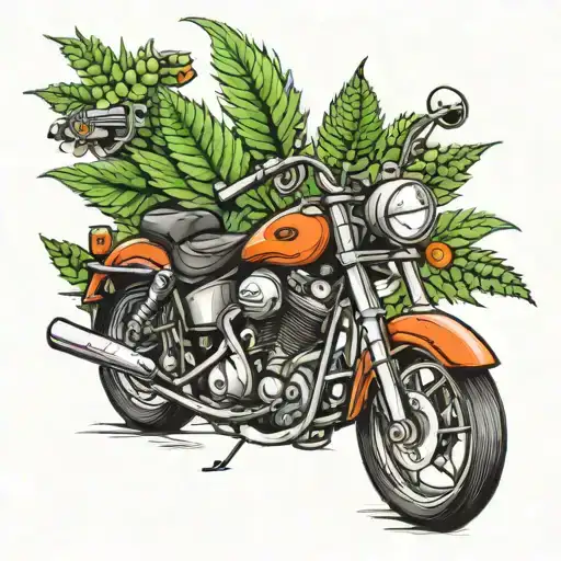 motorbike and marihuana tattoo design idea