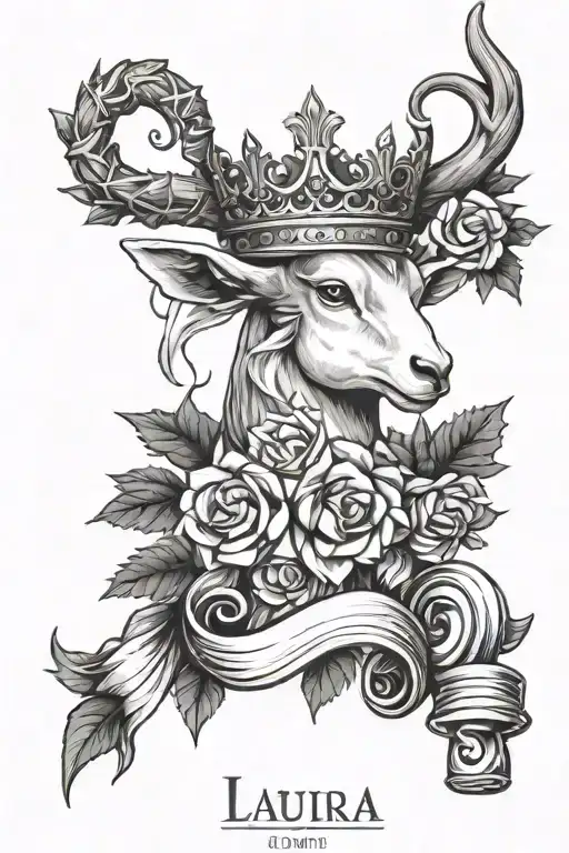 Laura, Queen crown, exercise weights, capricorn goat, gin and tonic, Christmas Candy cane with holly, tattoo design idea