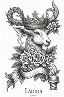 Laura, Queen crown, exercise weights, capricorn goat, gin and tonic, Christmas Candy cane with holly, tattoo design idea