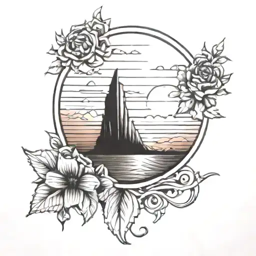 sunset, loss, dad tattoo design idea