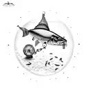 A wooden fishing lure transformed into a mechanical marvel tattoo design idea