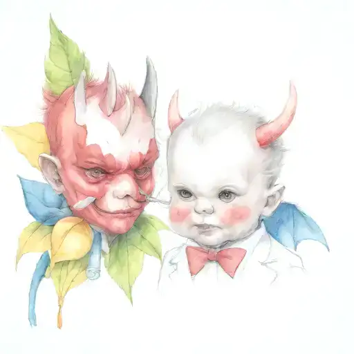 baby devil wears a suit tattoo design idea