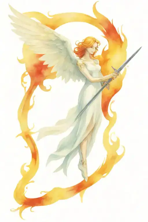angel on fire with a sword tattoo design idea