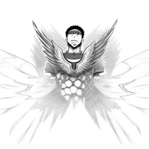 An anime-style tattoo of a basketball player with wings, representing the ability to bring out the best in others through sports tattoo design idea
