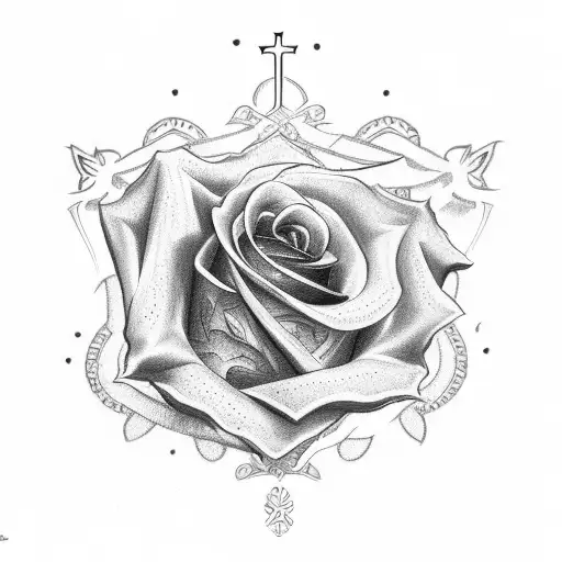 Christian Cross with rose tattoo design idea
