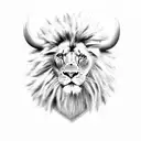 realistic portrait of a Taurus bull and lion with women infront tattoo design idea