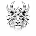realistic portrait of a Taurus bull and lion with women infront tattoo design idea