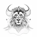 realistic portrait of a Taurus bull and lion with women infront tattoo design idea