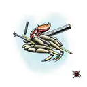 Crab smoking a cigarette with knife through it tattoo design idea