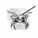 Crab smoking a cigarette with knife through it tattoo design idea