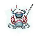 Crab smoking a cigarette with knife through it tattoo design idea