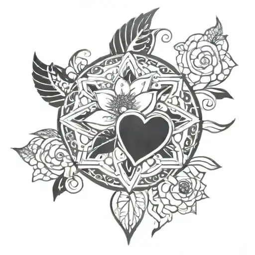 A beautiful mandala design incorporating symbols of love and marriage, inspired by your love for your wife tattoo design idea