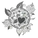 A beautiful mandala design incorporating symbols of love and marriage, inspired by your love for your wife tattoo design idea