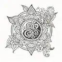 A beautiful mandala design incorporating symbols of love and marriage, inspired by your love for your wife tattoo design idea