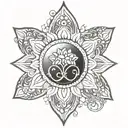 A beautiful mandala design incorporating symbols of love and marriage, inspired by your love for your wife tattoo design idea