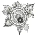 A beautiful mandala design incorporating symbols of love and marriage, inspired by your love for your wife tattoo design idea