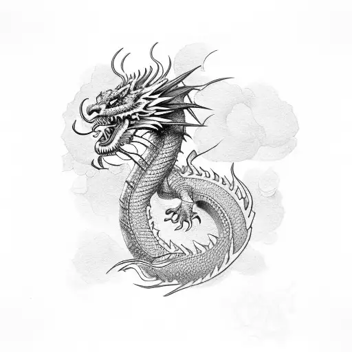 Chinese red dragon with flowers  tattoo design idea