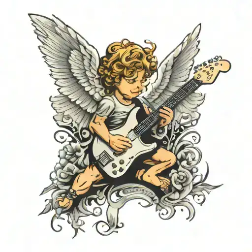cherub angel playing a fender stratocaster tattoo design idea