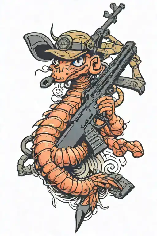 buff shrimp holding ak 47 tattoo design idea
