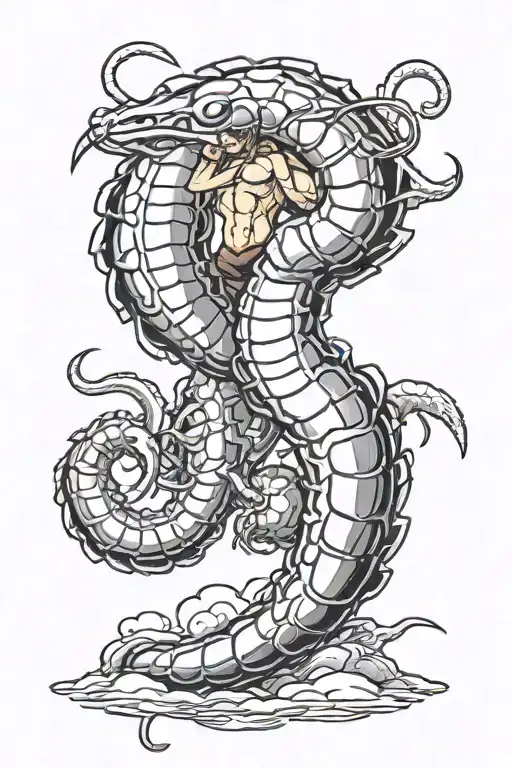 buff shrimp holding 2 uzis up in the air tattoo design idea