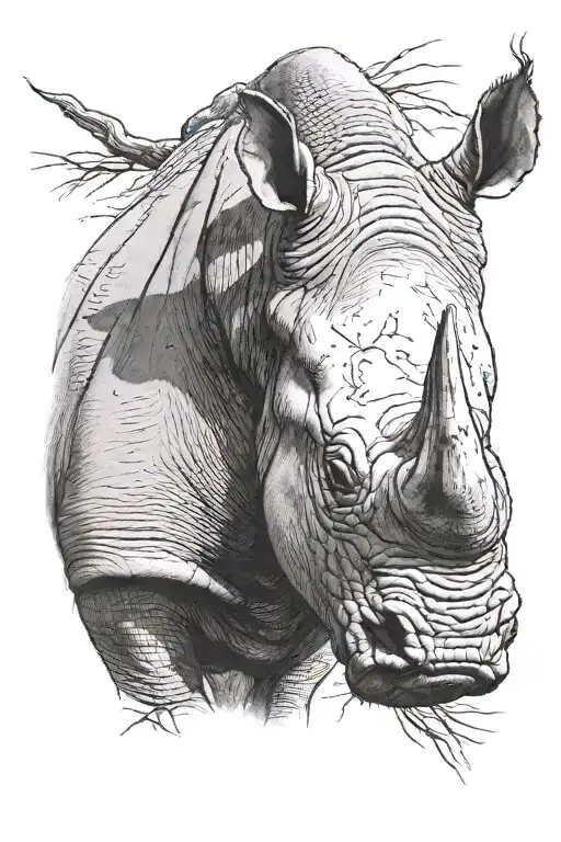 rhino head and shoulders tattoo design idea