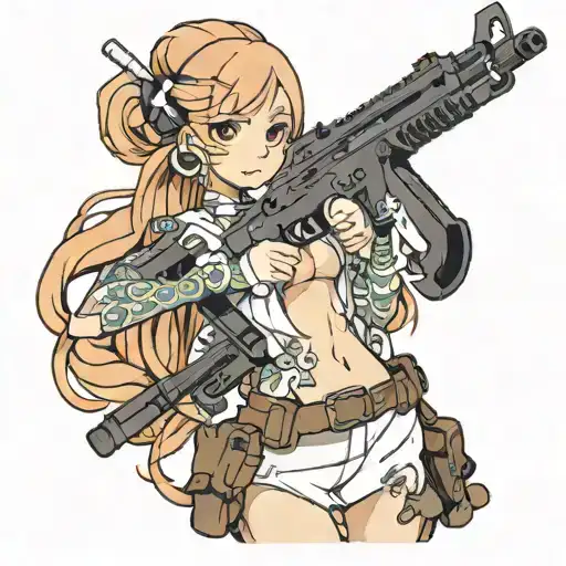 sexy buff shrimp holding a brown ak-47 rifle tattoo design idea