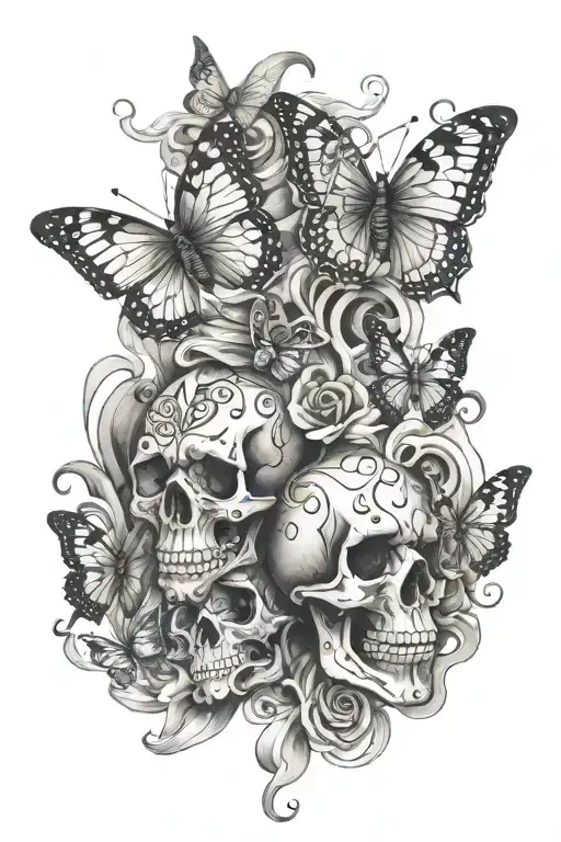 butterflies and smoke and skulls tattoo design idea