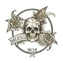 "memento mori" circle text tattoo design idea