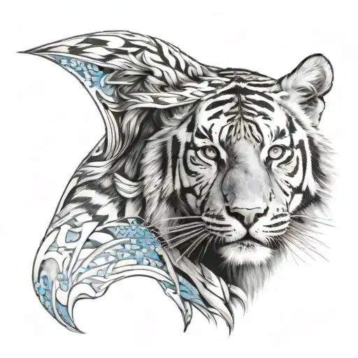 woman face and half tiger face tattoo design idea