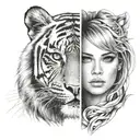 woman face and half tiger face tattoo design idea