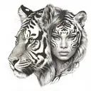 woman face and half tiger face tattoo design idea