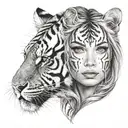 woman face and half tiger face tattoo design idea