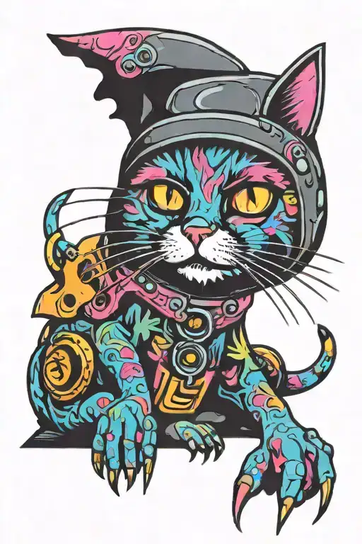 Funny metalhead cat tattoo design idea